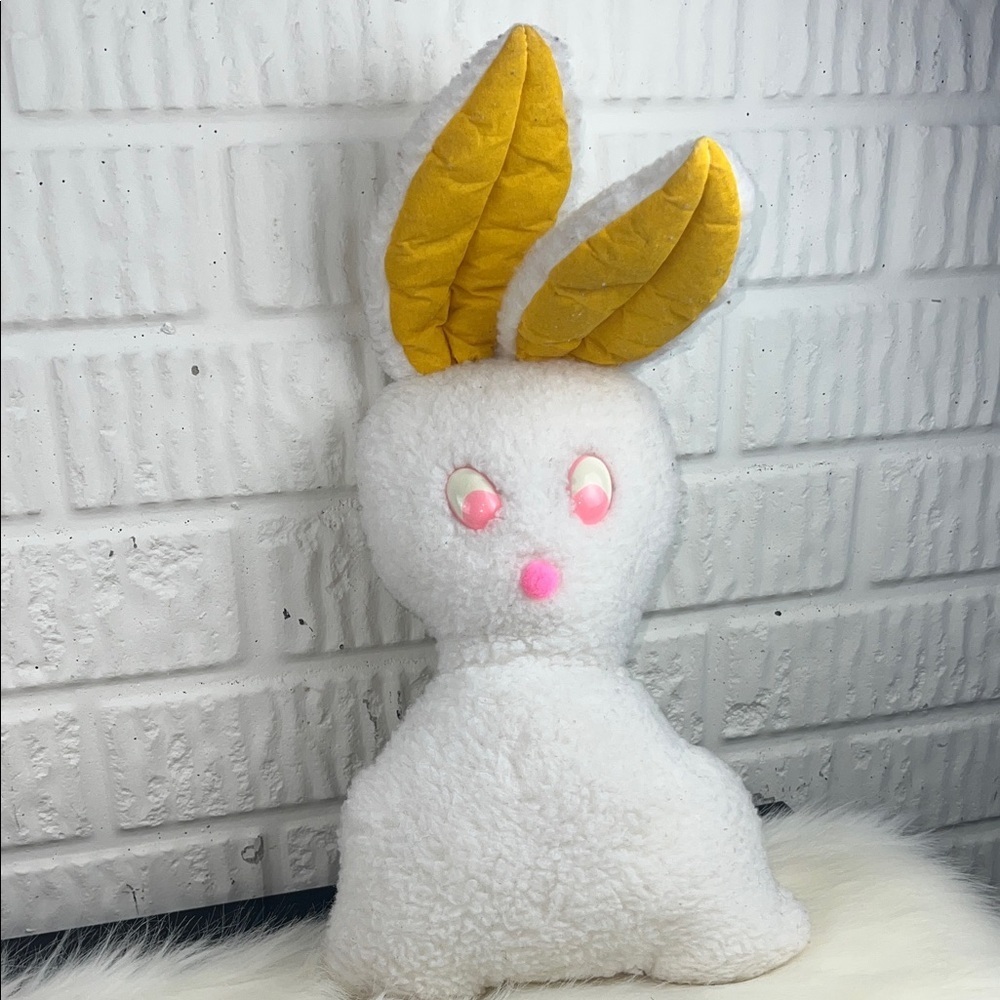 Vintage White Plush Bunny with Yellow Ears